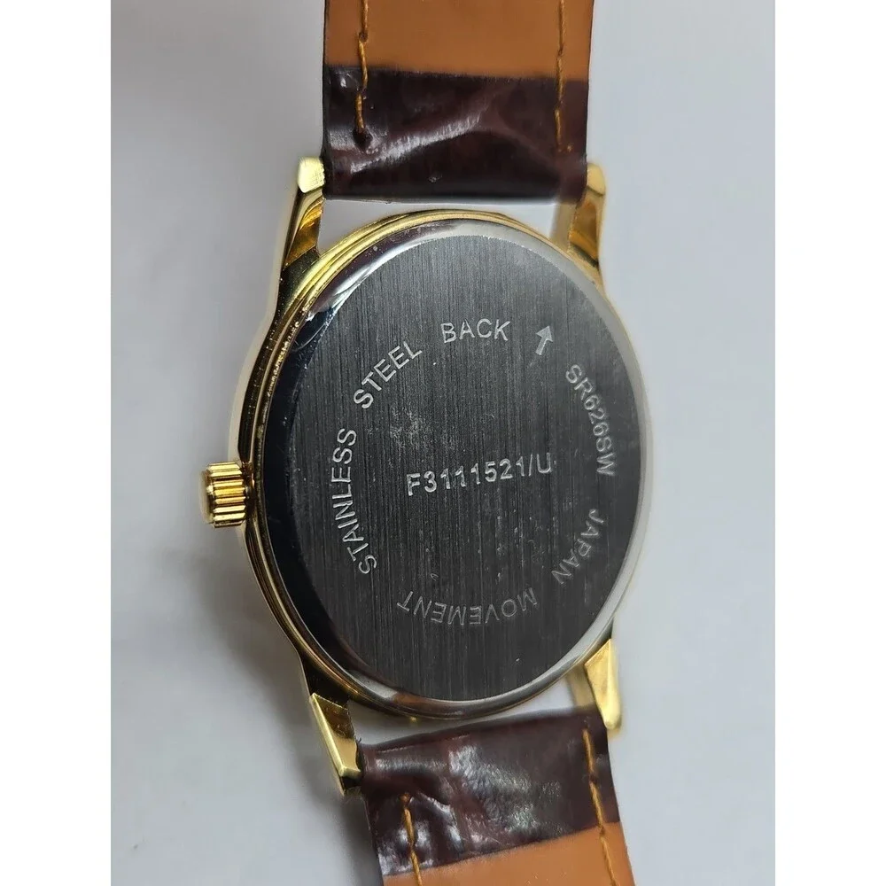 Womens Vintage Avon Moon Phase Date Womens Gold Tone Leather Watch New Battery